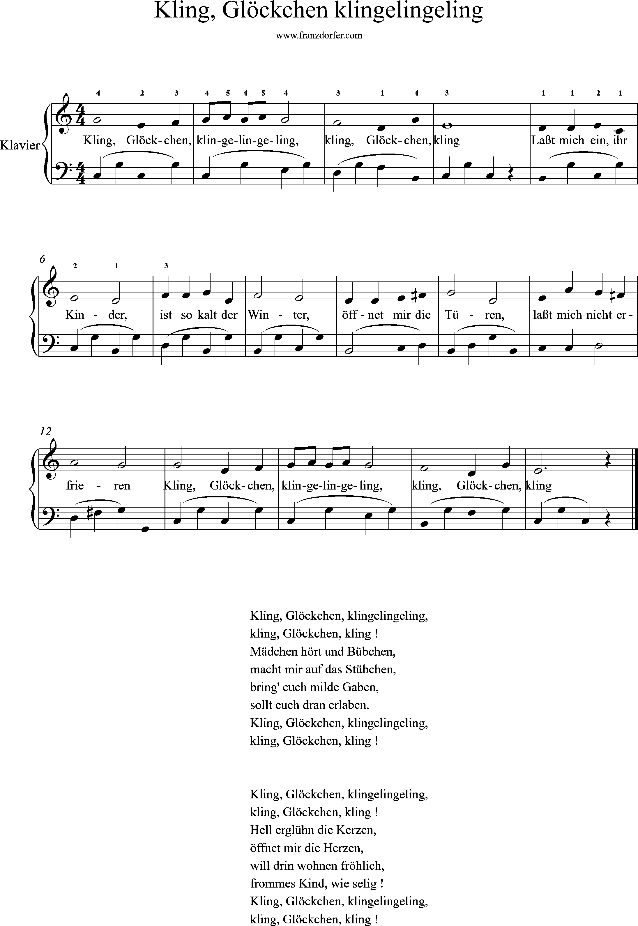 Weihnachtslieder für Klavier, Kling Glöckchen, C-Dur